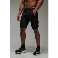 Man Active Gym Shorts mit Cargo-Taschen - Schwarz - S, Schwarz von boohooman