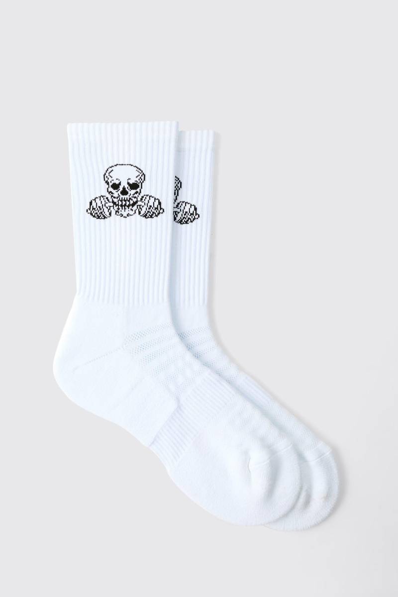 Man Active Gym Socken mit Totenkopf-Print - Weiß - ONE SIZE, Weiß von boohooman