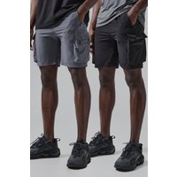 Mens 2er-Pack Man Active Cargo-Shorts - Mehrfarbig - M, Mehrfarbig von boohooman