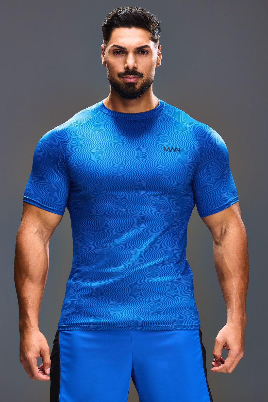Mens Man Active Muscle-Fit T-Shirt mit Print - Grau - XL, Grau von boohooman