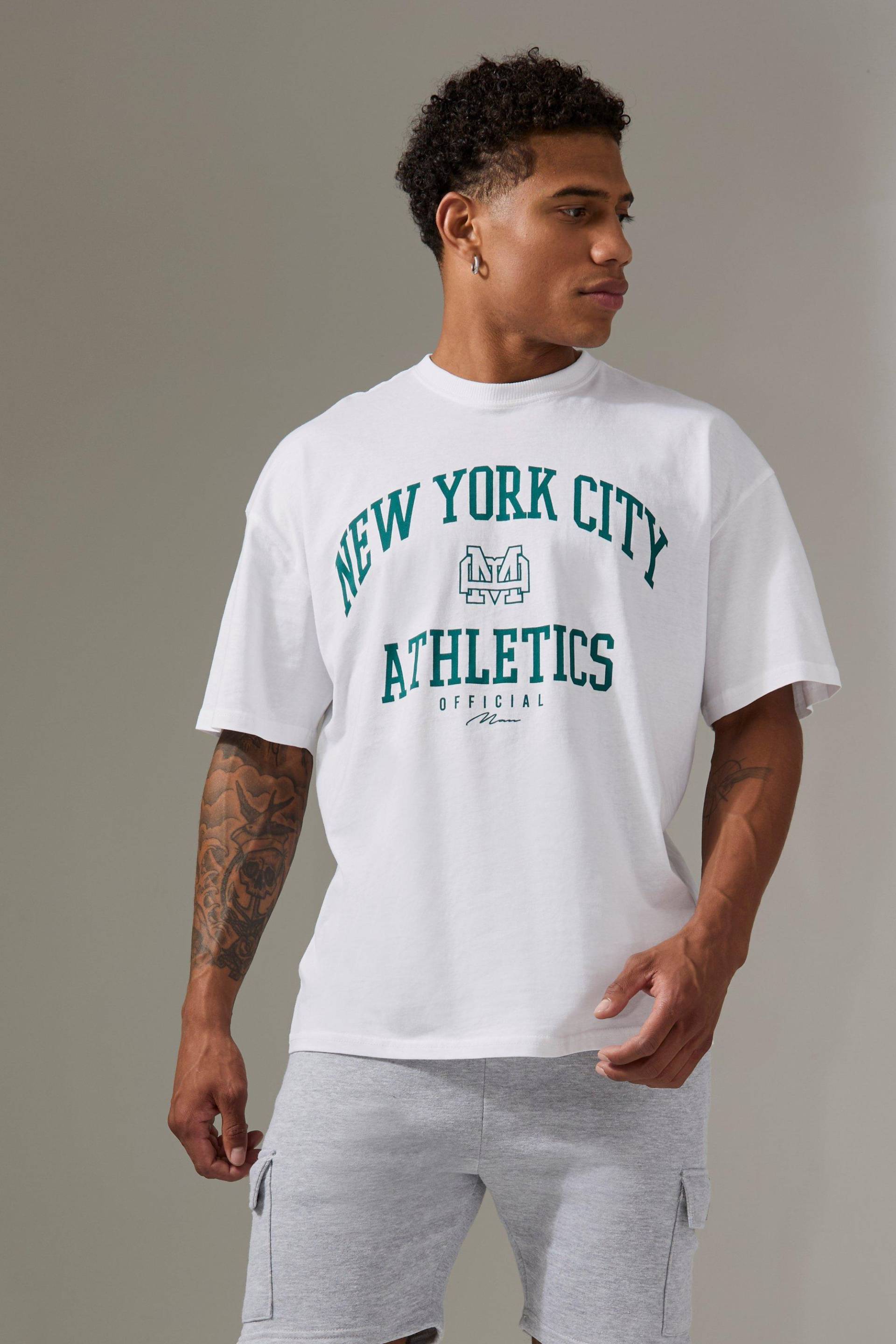 Man Active New York City Athletics Oversize T-Shirt - Weiß - M, Weiß von boohooman
