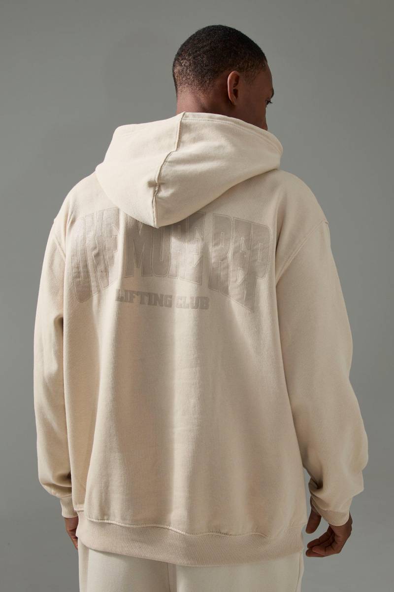 Man Active Oversize Hoodie mit One More Rep Print - Beige - S, Beige von boohooman