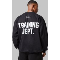 Mens Man Active Oversize Sweatshirt mit Training Dept Print - Schwarz - L, Schwarz von boohooman