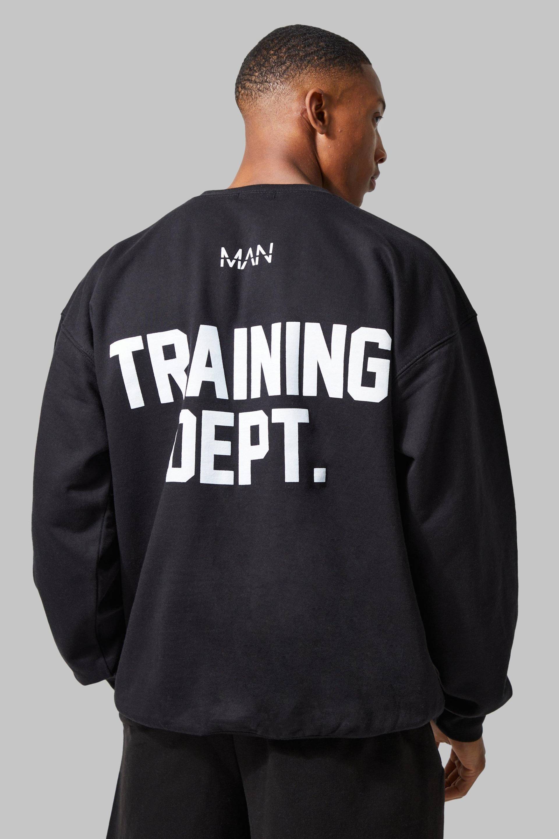 Mens Man Active Oversize Sweatshirt mit Training Dept Print - Schwarz - XL, Schwarz von boohooman