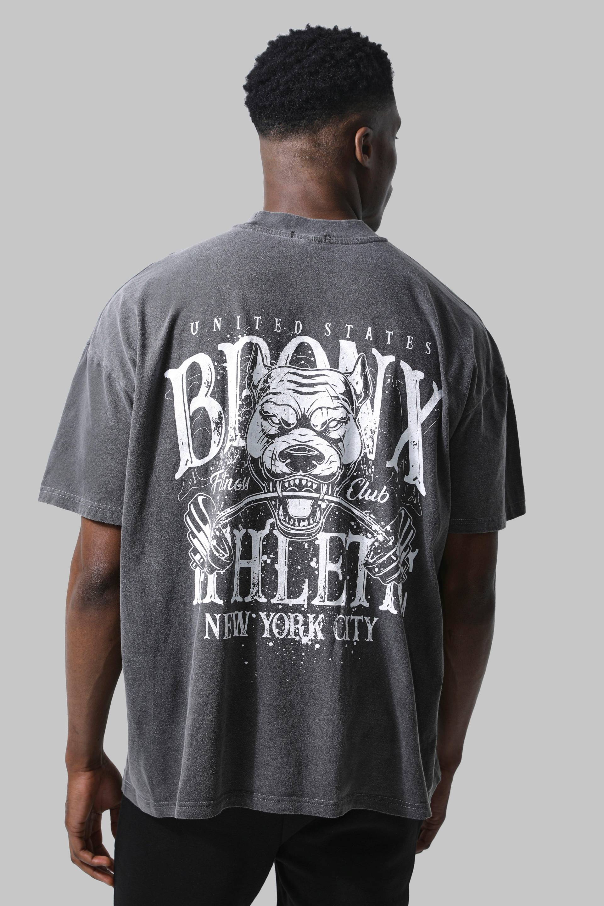 Mens Man Active Oversize T-Shirt mit Bronx Barbell Print - Grau - M, Grau von boohooman