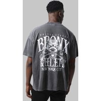 Mens Man Active Oversize T-Shirt mit Bronx Barbell Print - Grau - XS, Grau von boohooman