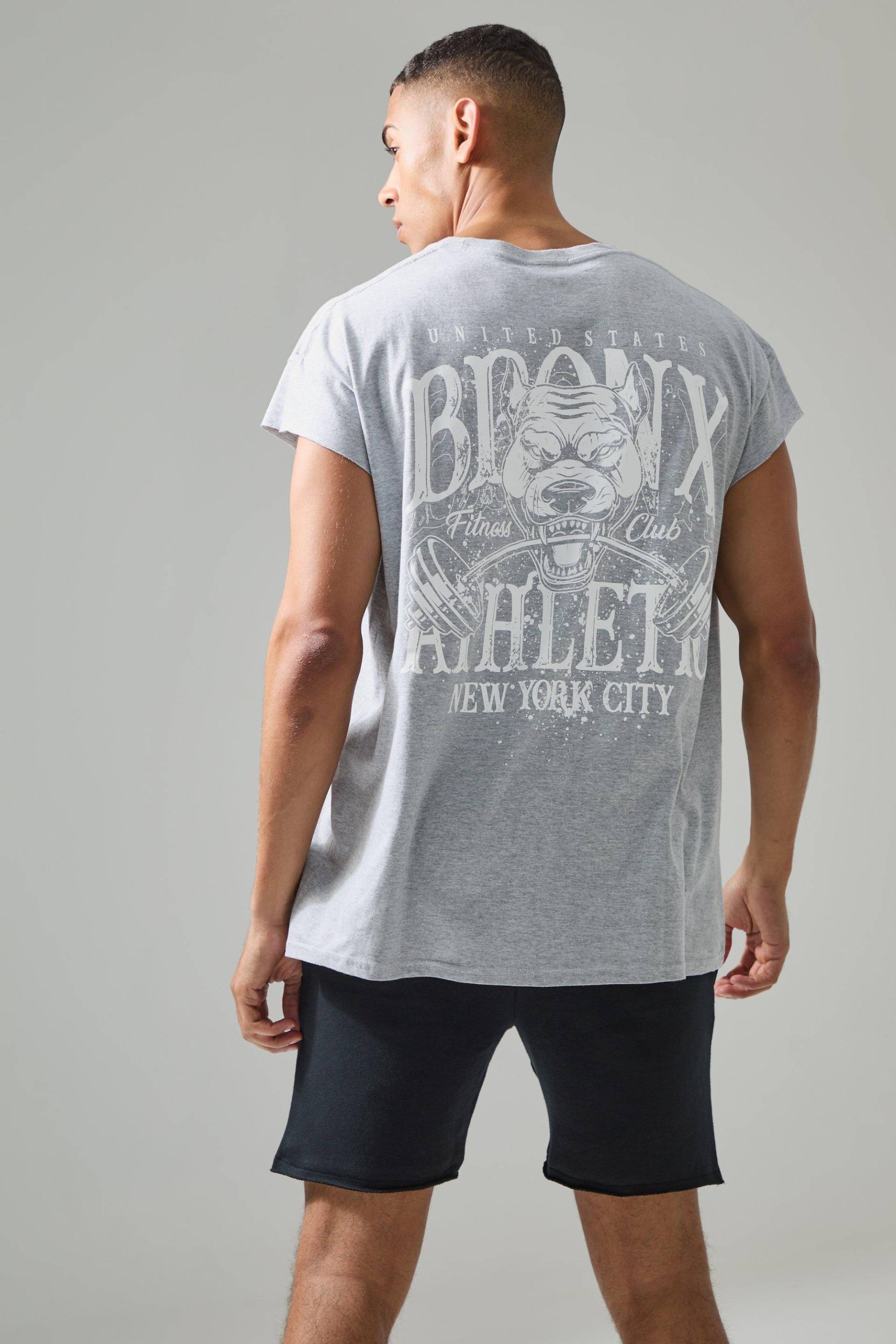 Mens Man Active Oversized Bronx Barbell Cut Off T-shirt - Grau - XL, Grau von boohooman