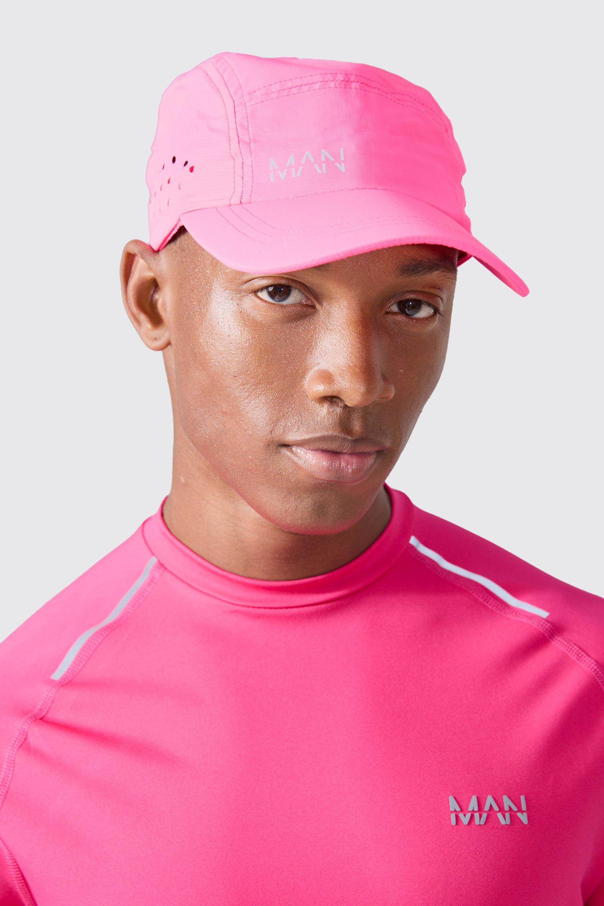 Mens Man Active Perforated Reflective Cap - Rosa - ONE SIZE, Rosa von boohooman