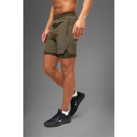 Mens Man Active Performance 2-in-1 Shorts - Khaki - XS, Khaki von boohooman