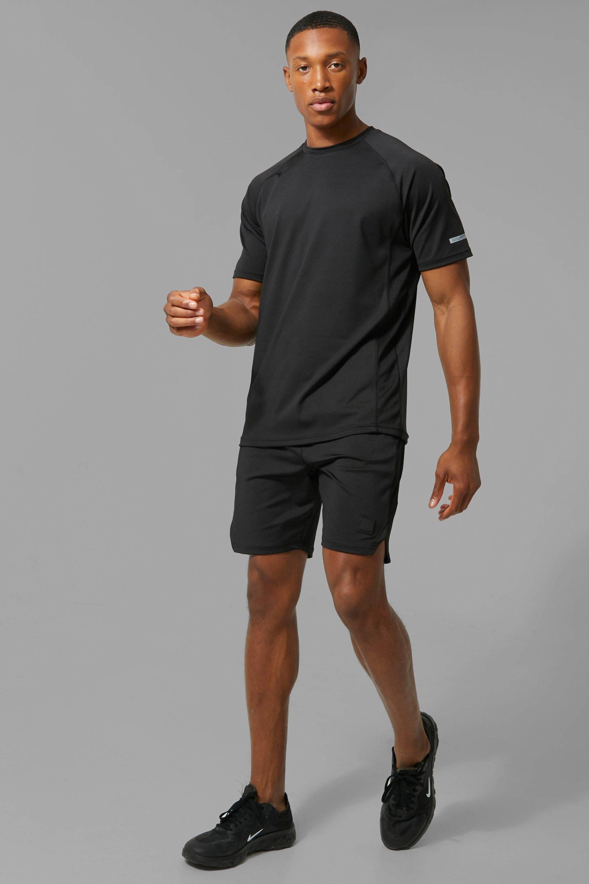 Mens Man Active Performance T-Shirt & Shorts - Schwarz - M, Schwarz von boohooman