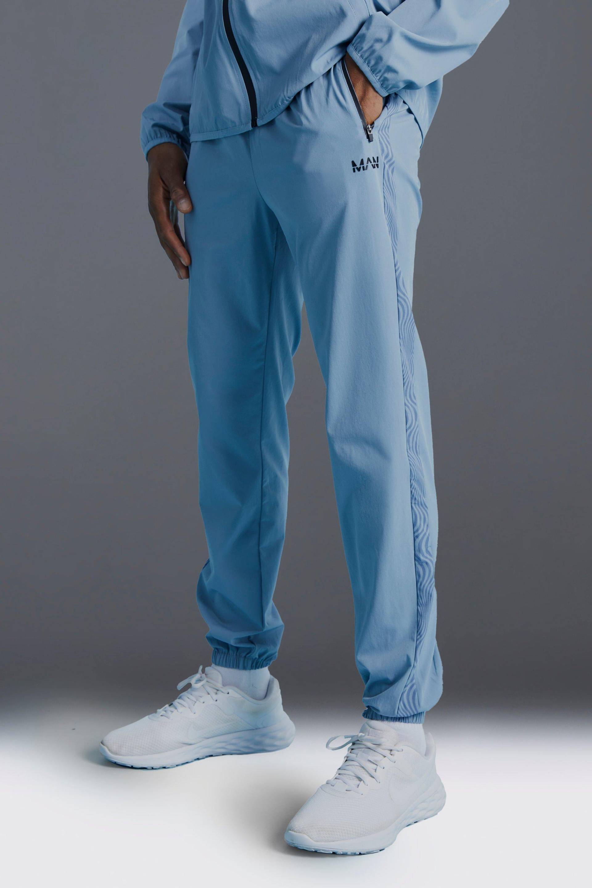 Mens Man Active Skinny Jogginghose mit Print - Blau - XS, Blau von boohooman