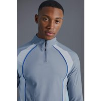 Mens Man Active Slim-Fit Colorblock Trainingsoberteil mit 1/4 Reißverschluss - Schwarz - XL, Schwarz von boohooman