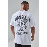 Mens Man Active Tennis Club California Oversized T-shirt - Weiß - S, Weiß von boohooman