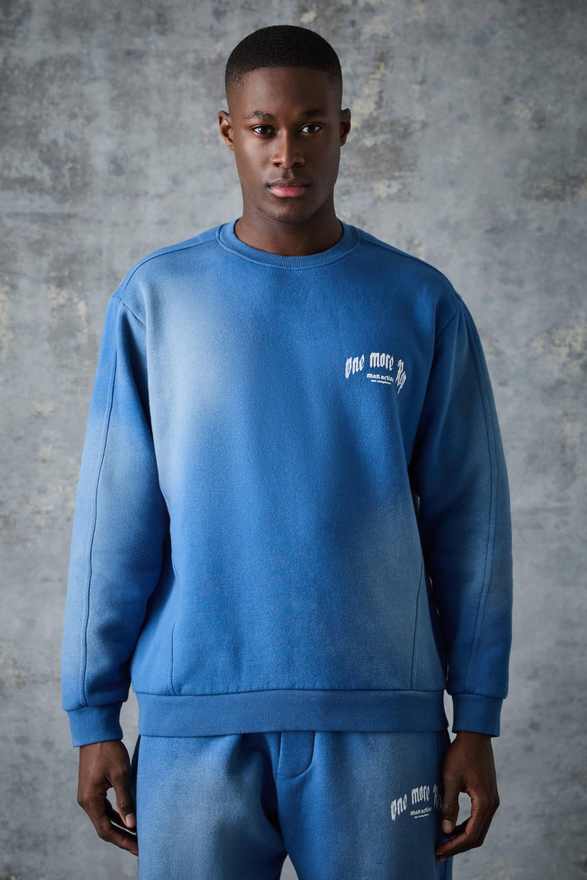 Mens Man Active Sweatshirt mit Vintage-Waschung - Blau - L, Blau von boohooman