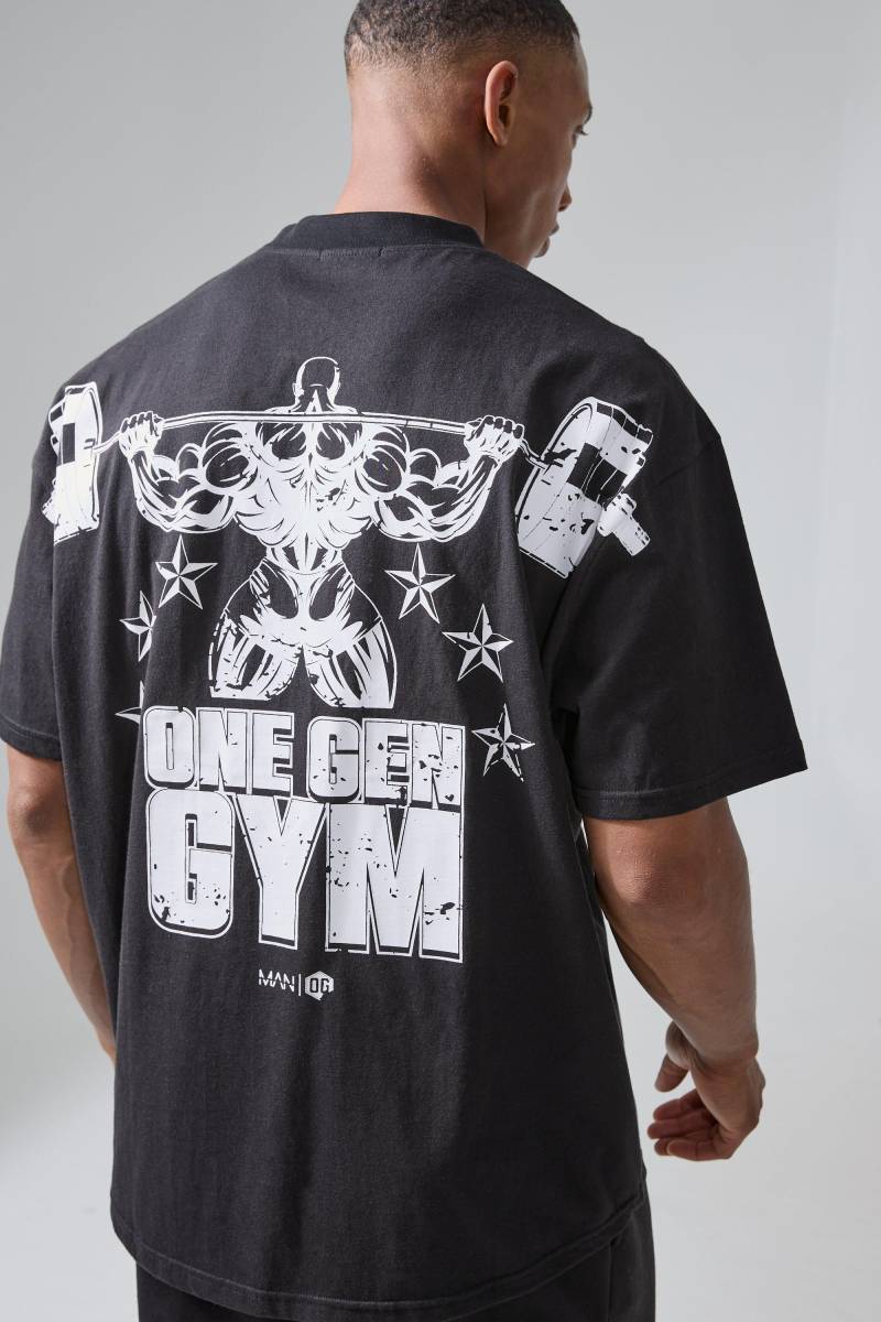 Man Active X Og Gym Oversize T-Shirt mit Xxl Print - Schwarz - XS, Schwarz von boohooman