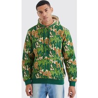 Mens Man Camouflage Hoodie mit Print - Grün - M, Grün von boohooman