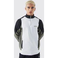 Mens Man Colorblock Sweatshirt mit 1/4 Reißverschluss und Trichterkragen - Khaki - L, Khaki von boohooman