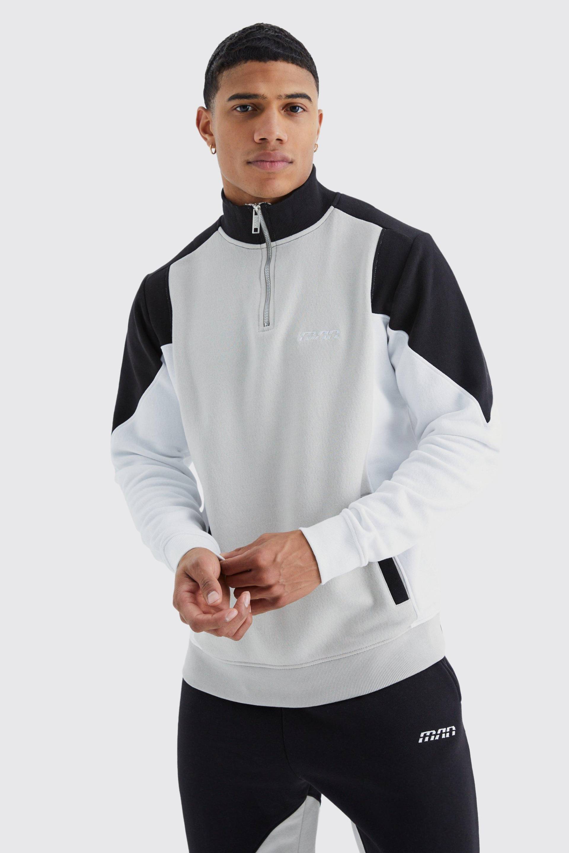 Mens Man Colorblock Sweatshirt mit 1/4 Reißverschluss und Trichterkragen - Schwarz - XL, Schwarz von boohooman