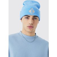 Mens Gehäkelte Man Mütze mit Applikation - Blau - ONE SIZE, Blau von boohooman