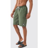 Mens Man Diamond Crinkle Board Swim Short - Khaki - XS, Khaki von boohooman