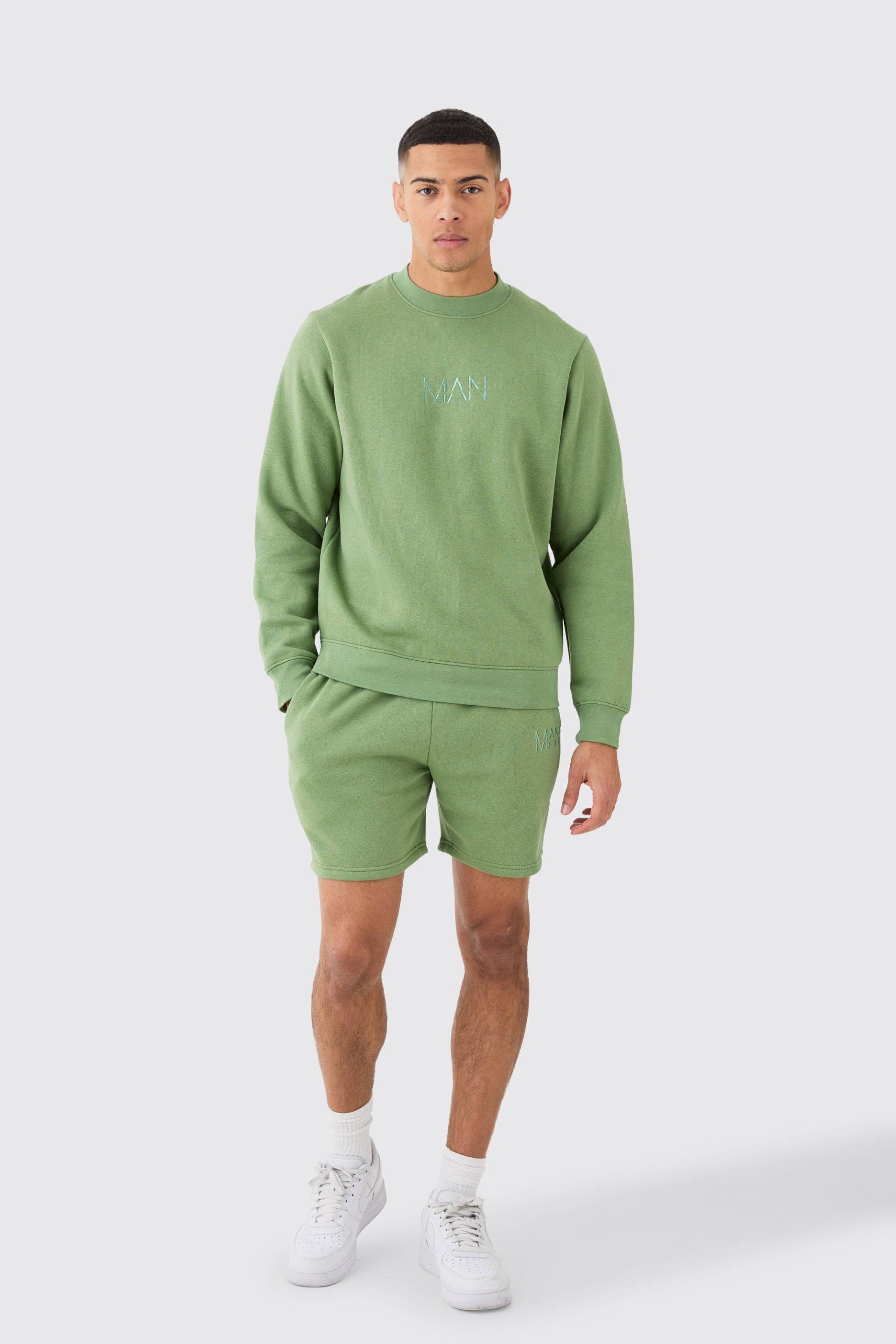 Mens Man Extended Neck Sweatshirt Short Tracksuit - Grün - L, Grün von boohooman