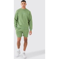 Mens Man Extended Neck Sweatshirt Short Tracksuit - Grün - XL, Grün von boohooman