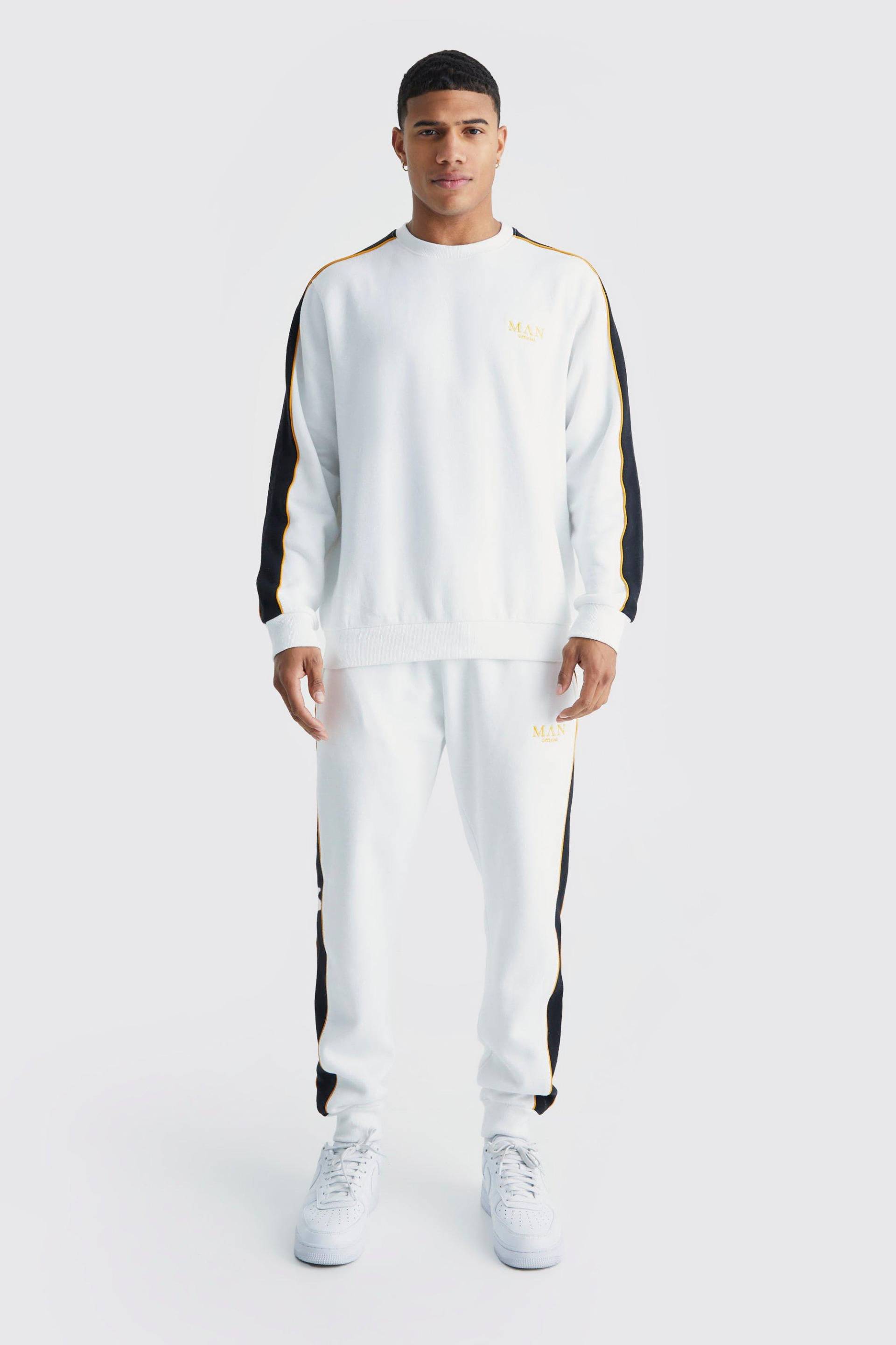 Mens Man Gold Sweatshirt-Trainingsanzug mit Seitenstreifen - Weiß - L, Weiß von boohooman