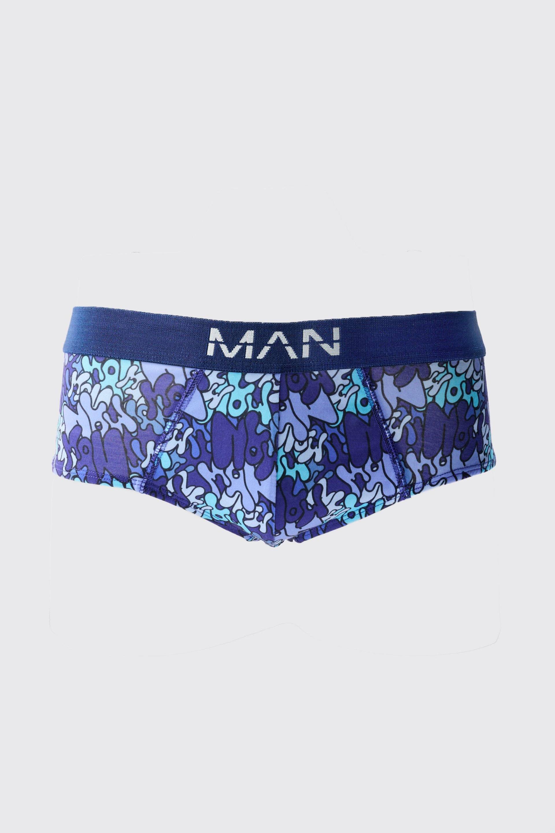 Mens Man Graffiti Briefs - Blau - M, Blau von boohooman