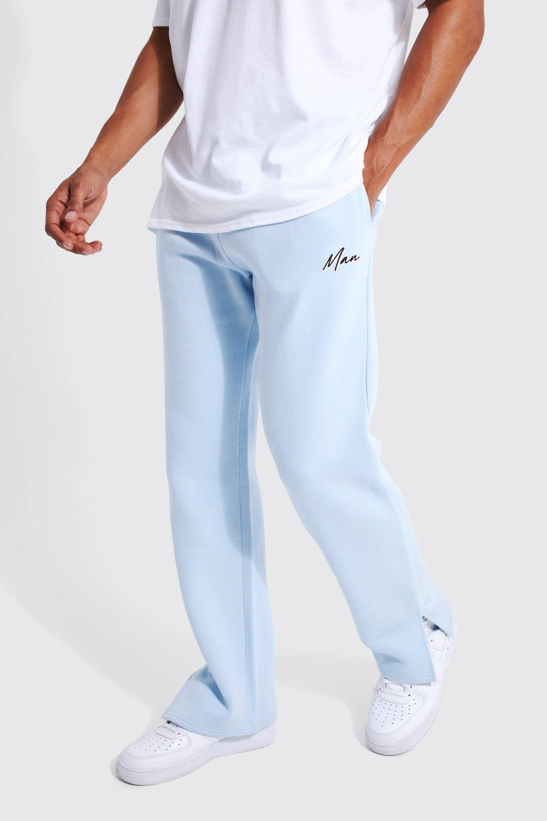 Mens Man Jogginghose mit geteiltem Saum - Blau - L, Blau von boohooman