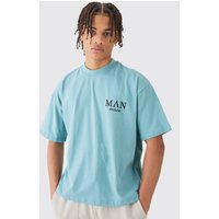 Mens Man Oversized Boxy Extended Neck T-shirt - Petrol - M, Petrol von boohooman