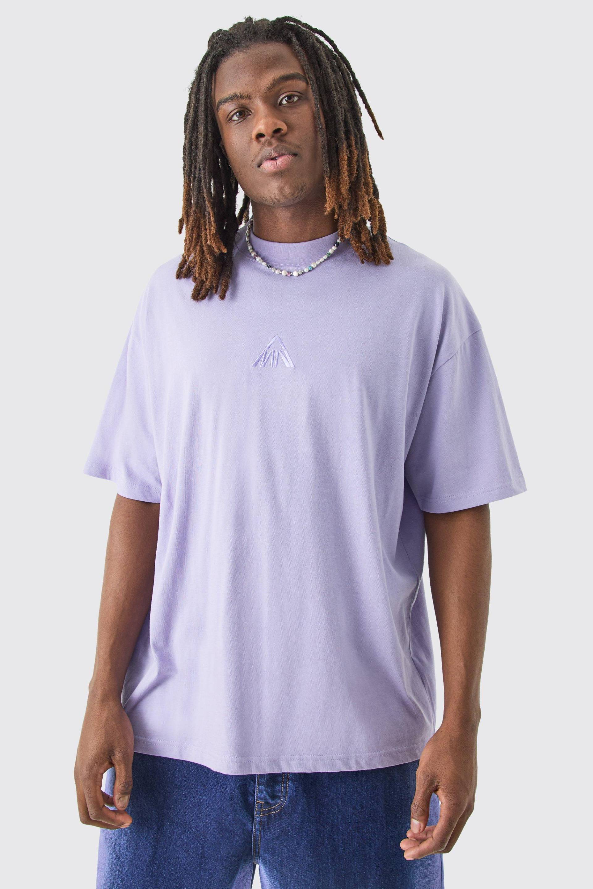 Mens Man Oversized Extended Neck T-shirt - Lila - L, Lila von boohooman