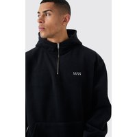 Mens Man Oversized Quarter Zip Funnel Neck Fleece Hoodie - Schwarz - M, Schwarz von boohooman