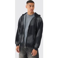 Mens Man Oversized Sun Bleach Washed Zip Through Hoodie - Schwarz - M, Schwarz von boohooman