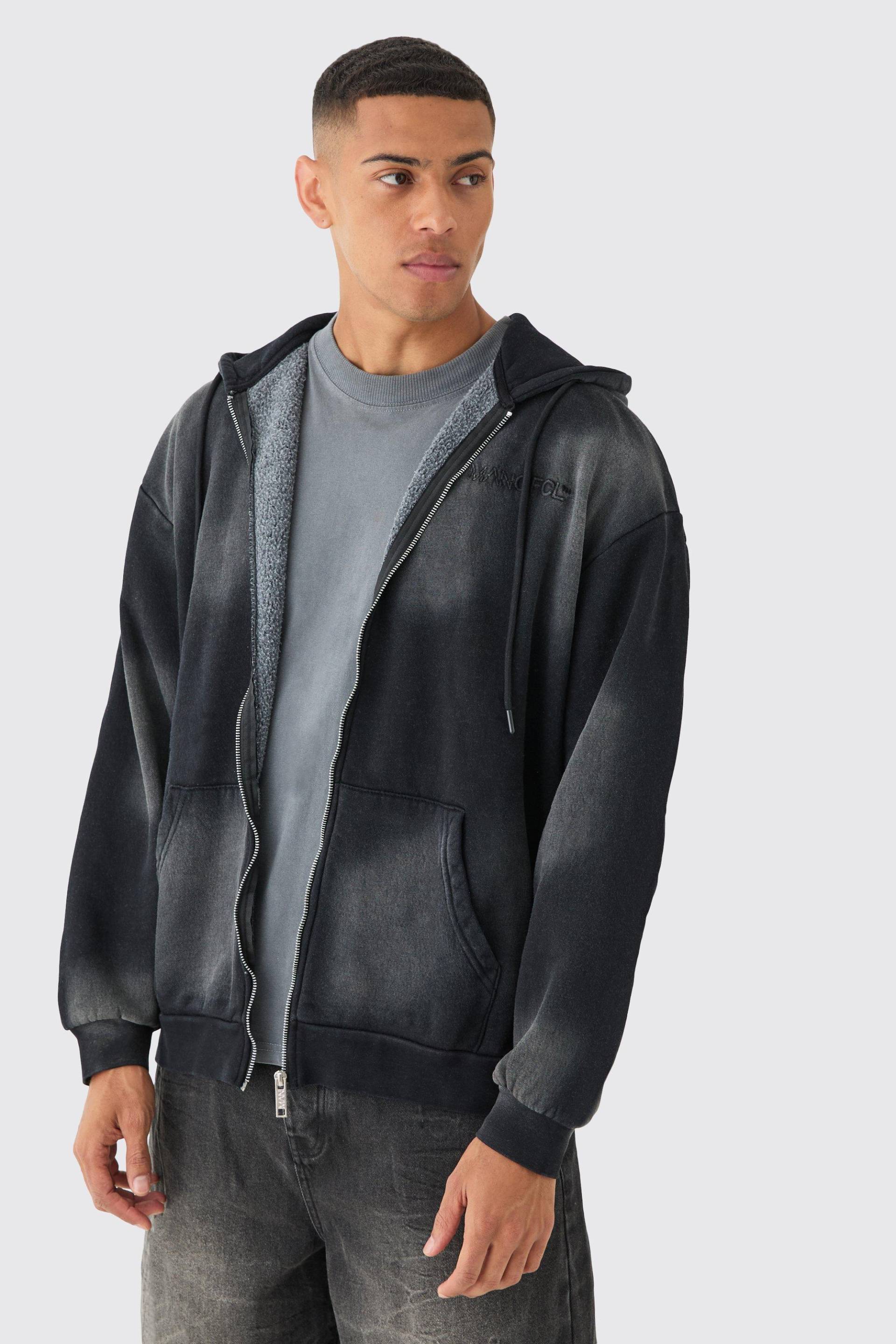 Mens Man Oversized Sun Bleach Washed Zip Through Hoodie - Schwarz - S, Schwarz von boohooman