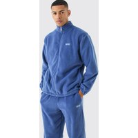 Mens Man Oversized Zip Through Funnel Neck Fleece Tracksuit - Blau - M, Blau von boohooman