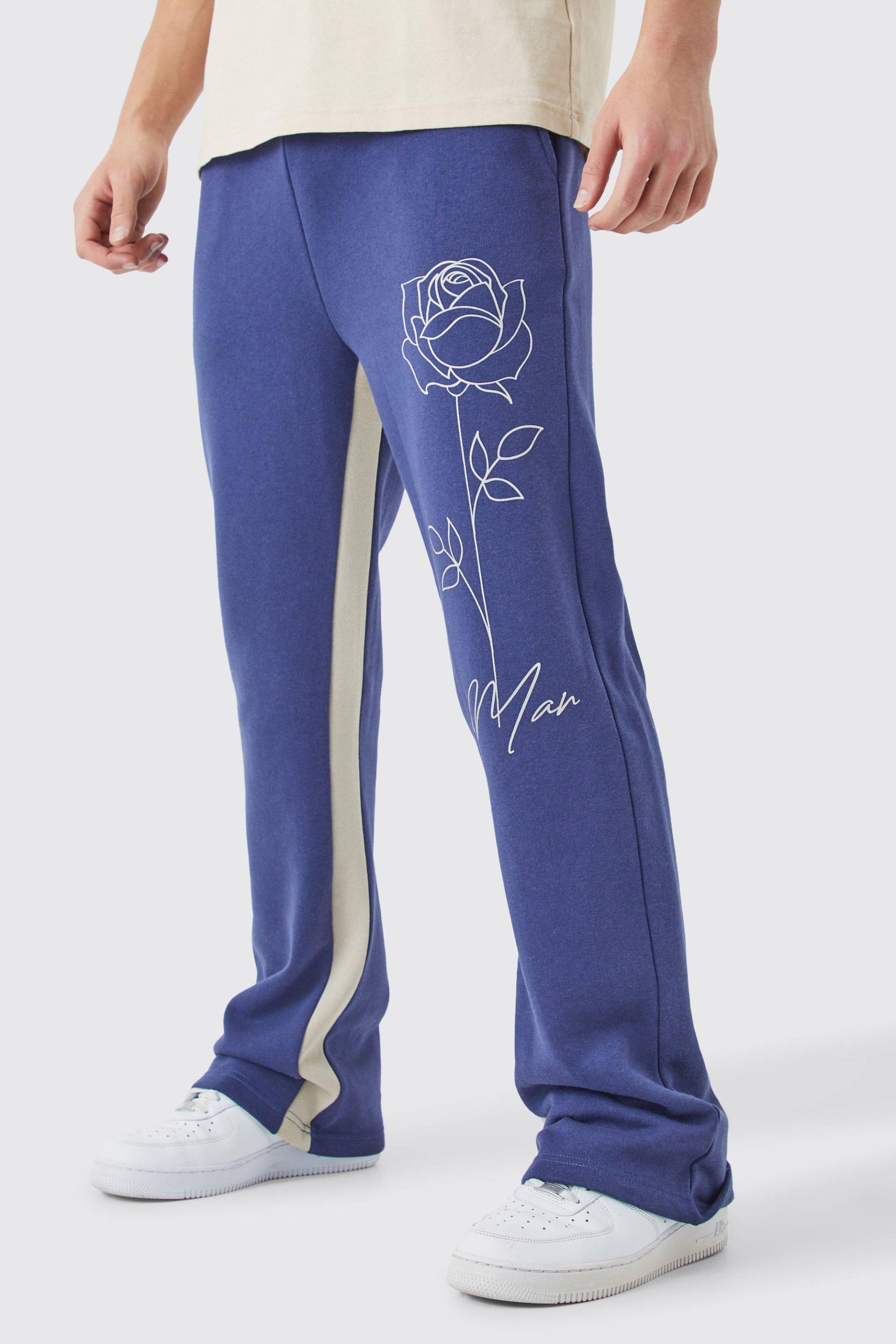 Mens Jogginghose mit Man Rosen-Print - Blau - L, Blau von boohooman