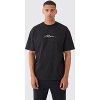 Mens Man Signature Embroidered T-shirt - Schwarz - M, Schwarz von boohooman