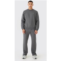 Mens Man Signature Extended Neck Split Hem Sweatshirt Tracksuit - Grau - M, Grau von boohooman