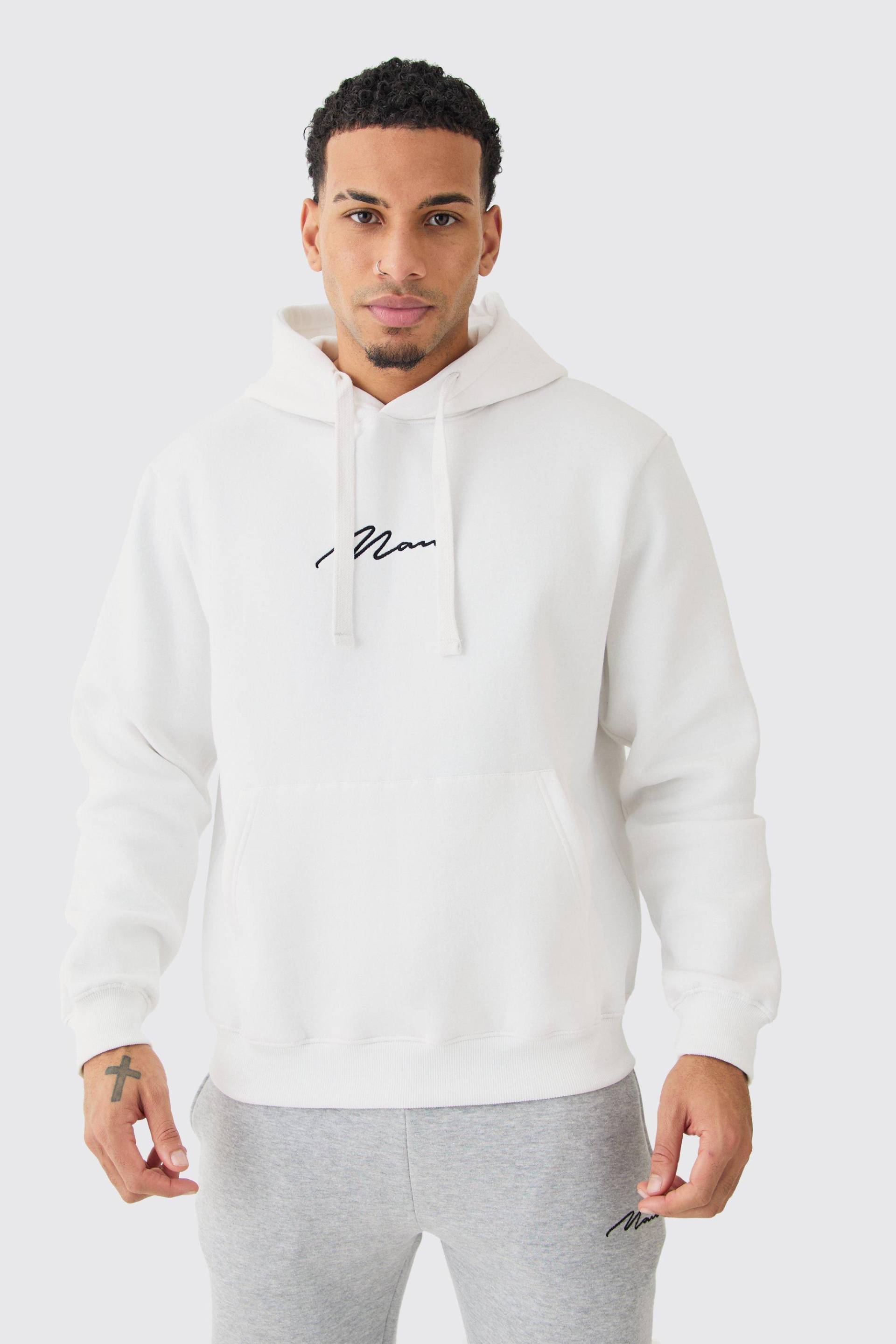 Mens Man Signature Over The Head Hoodie - Weiß - M, Weiß von boohooman