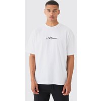 Mens Man Signature Oversized Crew Neck T-shirt - Weiß - M, Weiß von boohooman