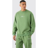 Mens Man Signature Oversized Sweatshirt Cargo Tracksuit - Grün - XS, Grün von boohooman