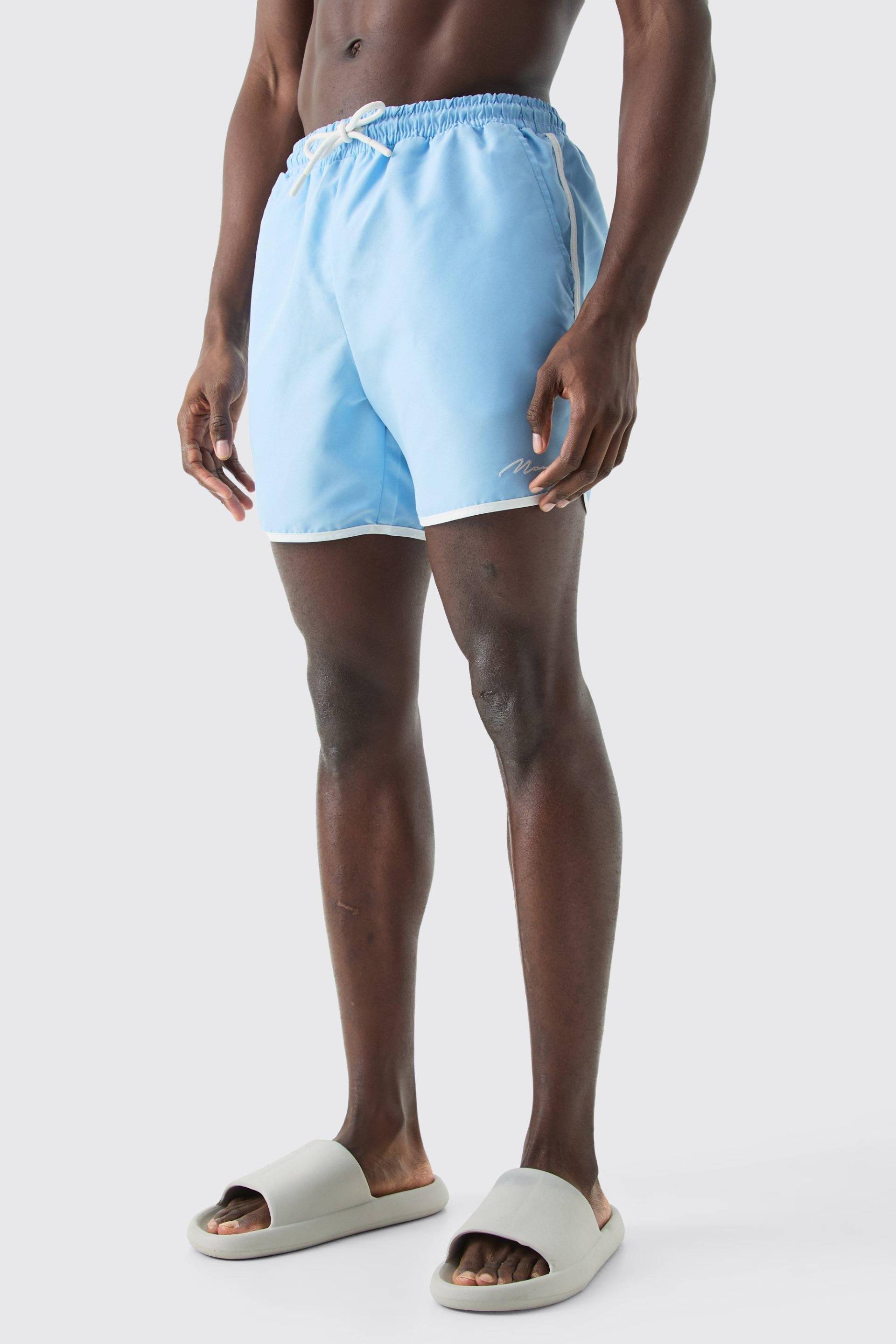 Mens Man Signature Badehose - Blau - S, Blau von boohooman