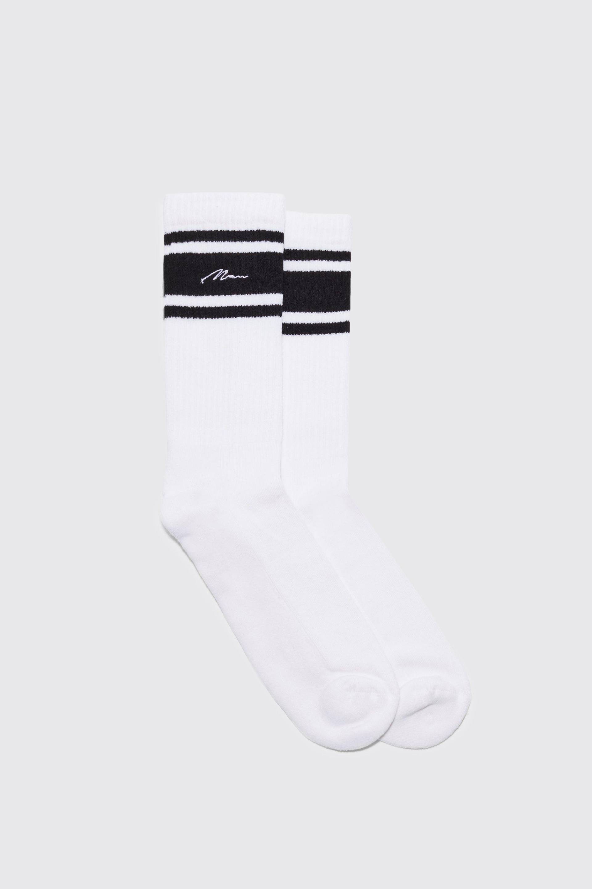 Mens Man Signature Socken mit Streifen - Weiß - ONE SIZE, Weiß von boohooman