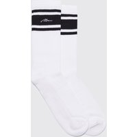 Mens Man Signature Socken mit Streifen - Weiß - ONE SIZE, Weiß von boohooman