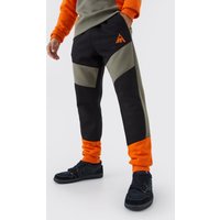 Mens Man Slim-Fit Colorblock Jogginghose - Khaki - XS, Khaki von boohooman