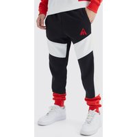 Mens Man Slim-Fit Colorblock Jogginghose - Rot - XL, Rot von boohooman