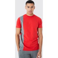 Mens Man Slim-Fit Colorblock T-Shirt - Rot - L, Rot von boohooman