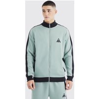 Mens Man Sweatshirt mit Trichterkragen, Seitenstreifen und 1/4 Reißverschluss - Grün - XL, Grün von boohooman