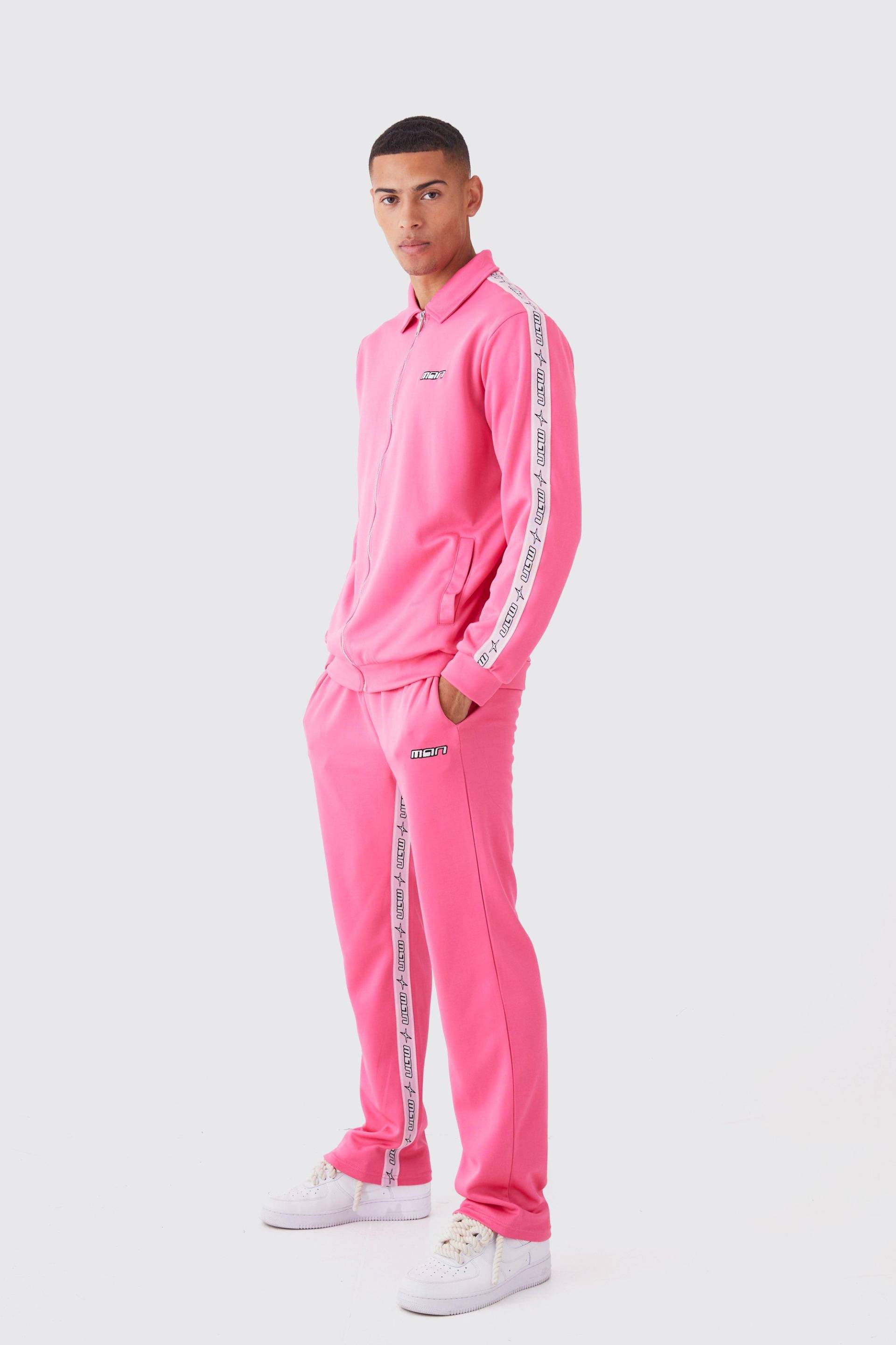 Mens Man Trikot-Trainingsanzug mit Reißverschluss und Streifen - Rosa - L, Rosa von boohooman