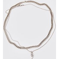 Mens Mehrlagige Halskette mit Anhänger-Detail - Silber - ONE SIZE, Silber von boohooman